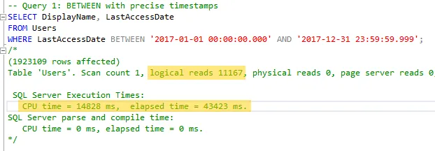 Query stats with BETWEEN