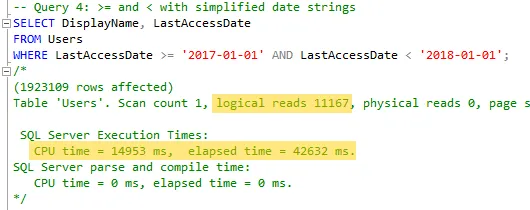 Query stats with greater than or equal to or less than